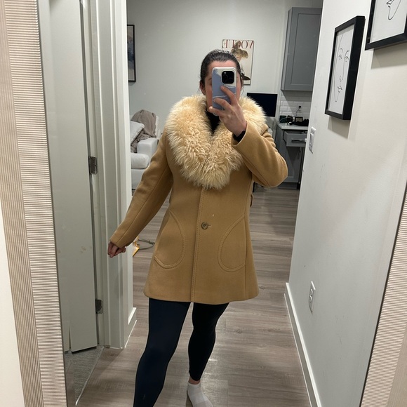 Camel Peacoat with Fur Collar - Picture 6 of 11